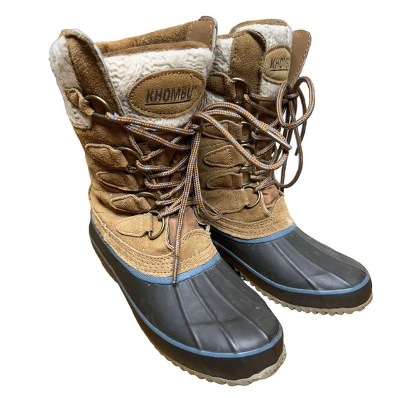 Khombu Womens Insulated Duck Snow Boots Size 6M Leather Cozy Winter Footwear - Picture 1 of 11